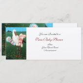 STORK TWIN BABY SHOWER, champagne metallic Kaart (Voorkant / Achterkant)