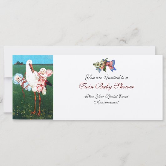 STORK TWIN BABY SHOWER, champagne metallic Kaart (Voorkant)