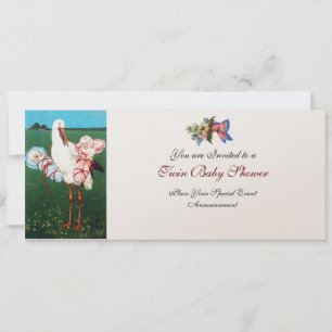 STORK TWIN BABY SHOWER, champagne metallic Kaart