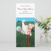 STORK TWIN BABY SHOWER, champagne metallic Kaart (Staand voorkant)