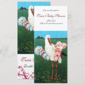 STORK TWIN BABY SHOWER, champagne metallic Kaart (Voorkant / Achterkant)