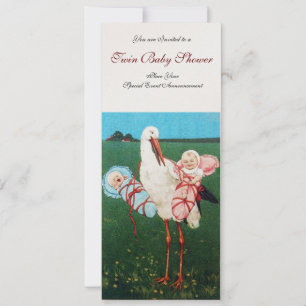 STORK TWIN BABY SHOWER, champagne metallic Kaart