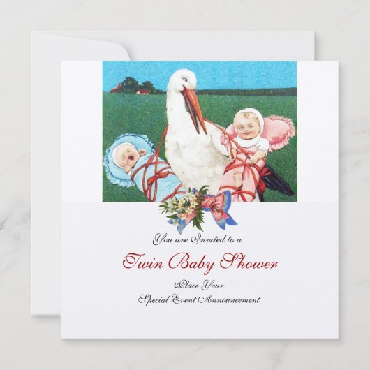 STORK TWIN BABY SHOWER, champagne metallic Kaart (Voorkant)