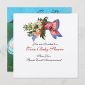 STORK TWIN BABY SHOWER, champagne metallic Kaart (Voorkant / Achterkant)