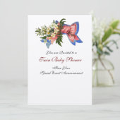 STORK TWIN BABY SHOWER, champagne metallic Kaart (Staand voorkant)