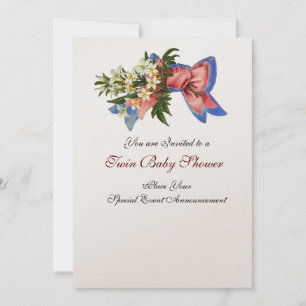 STORK TWIN BABY SHOWER, champagne metallic Kaart