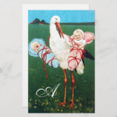 STORK TWIN BABY SHOWER MONOGRAM BRIEFPAPIER (Voorkant / Achterkant)