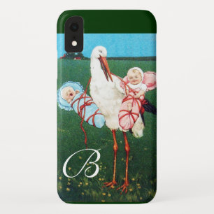 STORK TWIN BABY SHOWER MONOGRAM iPhone XR HOESJE