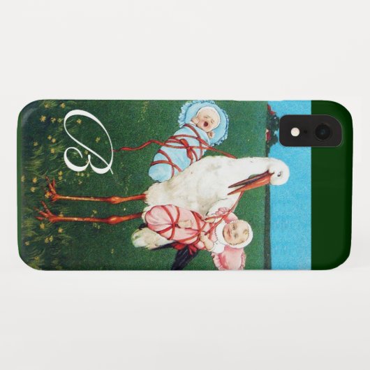 STORK TWIN BABY SHOWER MONOGRAM Case-Mate iPhone CASE (Achterkant (horizontaal))
