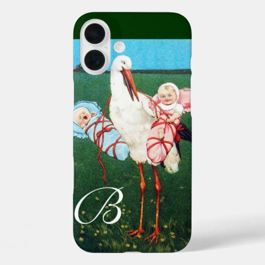 STORK TWIN BABY SHOWER MONOGRAM Case-Mate iPhone CASE (Achterkant)