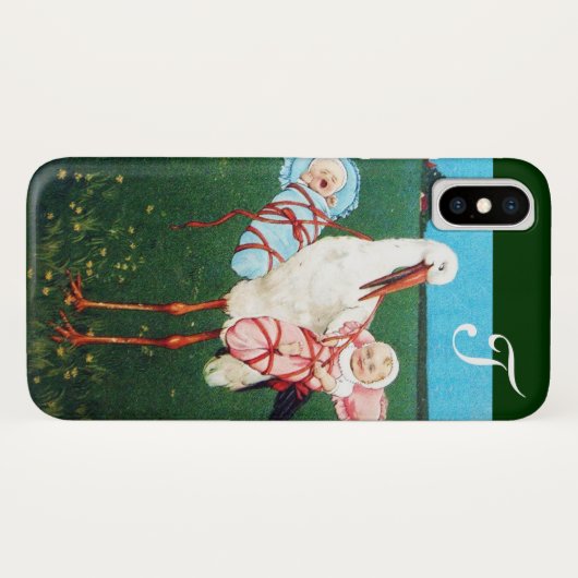 STORK TWIN BABY SHOWER MONOGRAM Case-Mate iPhone CASE (Achterkant (horizontaal))