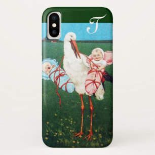STORK TWIN BABY SHOWER MONOGRAM Case-Mate iPhone CASE
