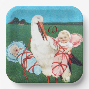 STORK TWIN BABY SHOWER MONOGRAM PAPIEREN BORDJE