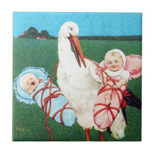 STORK TWIN BABY SHOWER MONOGRAM TEGELTJE