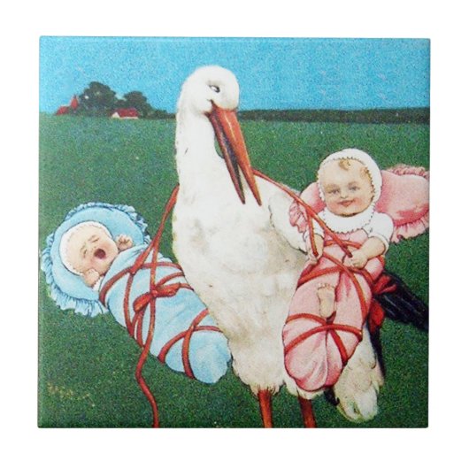 STORK TWIN BABY SHOWER MONOGRAM TEGELTJE (Voorkant)