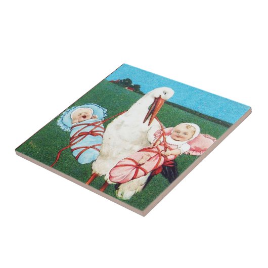 STORK TWIN BABY SHOWER MONOGRAM TEGELTJE (Zijkant)