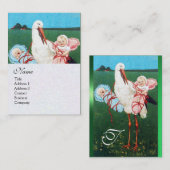 STORK TWIN BABY SHOWER MONOGRAM, wit parelpapier Visitekaartje (Voorkant / Achterkant)