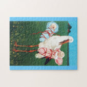 STORK TWIN BABY SHOWER, roze, Blauwgroen blauw Legpuzzel (Horizontaal)