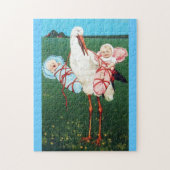 STORK TWIN BABY SHOWER, roze, Blauwgroen blauw Legpuzzel (Verticaal)