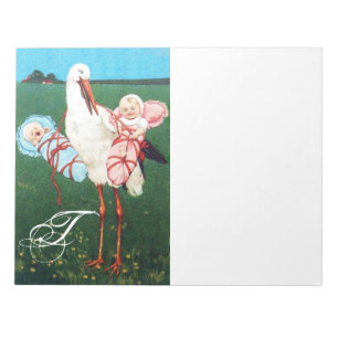 STORK TWIN BABY SHOWER, roze, Blauwgroen blauw Notitieblok