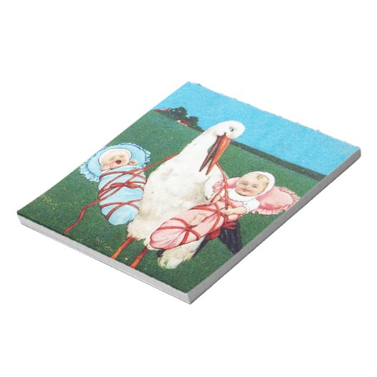 STORK TWIN BABY SHOWER, roze, Blauwgroen blauw Notitieblok (Linkerzijde)