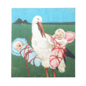STORK TWIN BABY SHOWER, roze, Blauwgroen blauw Notitieblok (Voorkant)