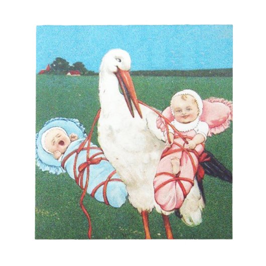 STORK TWIN BABY SHOWER, roze, Blauwgroen blauw Notitieblok (Voorkant)