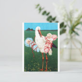 STORK TWIN BABY SHOWER, roze, Blauwgroen blauw Uitnodiging Briefkaart (Staand voorkant)