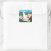 STORK TWIN BABY SHOWER VIERKANTE STICKER (Tas)