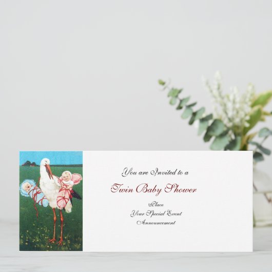 STORK TWIN BABY SHOWER White Kaart (Staand voorkant)