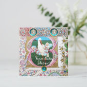 STORK TWIN BOYS BABY SHOWER, FLORAL GEMSTONES KAART (Staand voorkant)