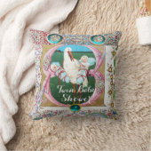 STORK TWIN BOYS BABY SHOWER, FLORAL GEMSTONES KUSSEN (Deken)