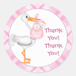 Stork & Twin Girls Bedankt Ronde Sticker
