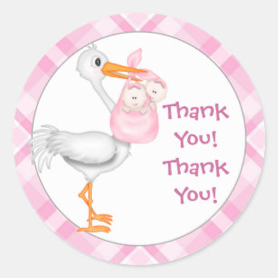 Stork & Twin Girls Bedankt Ronde Sticker
