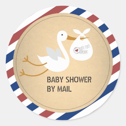 Stork Unisex Baby shower per post Ronde Sticker (Voorkant)