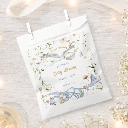Stork Wildflower Ribbon Baby shower Bedankzakje (Geknipt)