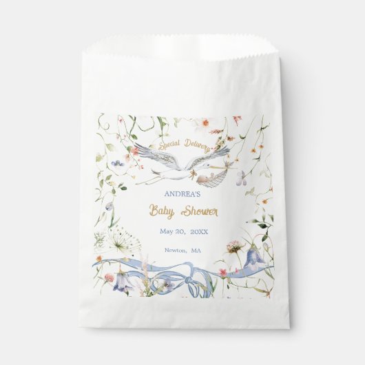 Stork Wildflower Ribbon Baby shower Bedankzakje (Voorkant)