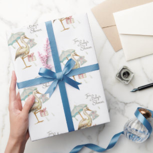 Stork Wildflower Ribbon Baby shower Cadeaupapier