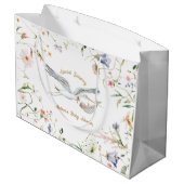 Stork Wildflower Ribbon Baby shower Groot Cadeauzakje (Achterkant Gekanteld)