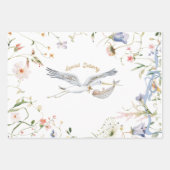 Stork Wildflower Ribbon Baby shower Inpakpapier Vel (Voorkant)