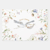 Stork Wildflower Ribbon Baby shower Inpakpapier Vel (Voorkant)