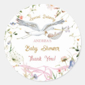 Stork Wildflower Ribbon Baby shower Ronde Sticker (Voorkant)