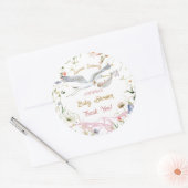 Stork Wildflower Ribbon Baby shower Ronde Sticker (Envelop)
