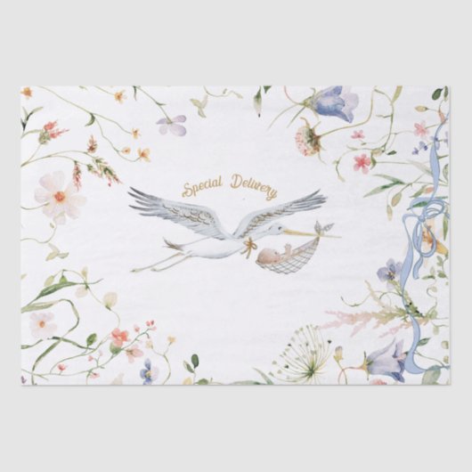 Stork Wildflower Ribbon Baby shower Tissuepapier (Voorkant)