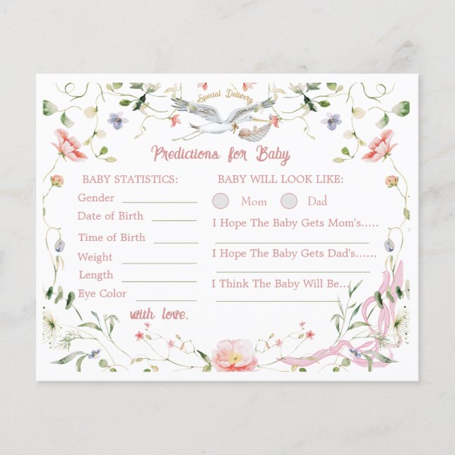 Stork Wildflower Ribbon Baby shower voorspellingen (Voorkant)