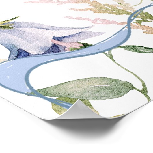 Stork Wildflower Ribbon Baby shower Welkom Poster (Hoek)