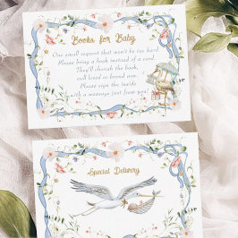 Stork Wildflower Ribbon Boeken voor Baby shower Informatiekaartje