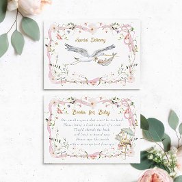 Stork Wildflower Ribbon Boeken voor Baby shower Informatiekaartje