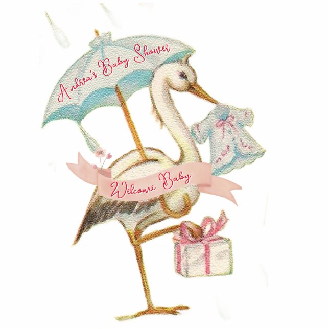 Stork Wildflower Ribbon en Bow Decoratie Staand Fotobeeldje (Voorkant)