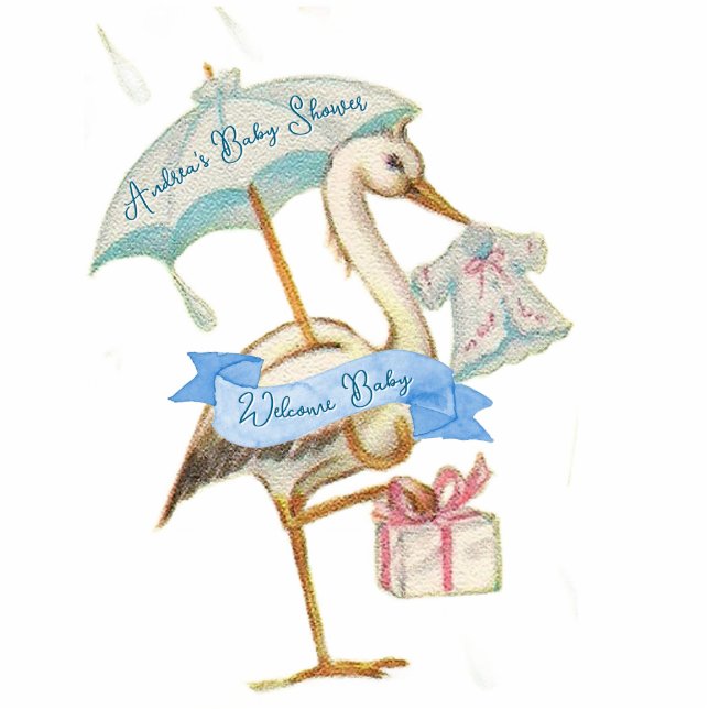 Stork Wildflower Ribbon en Bow Decoratie Staand Fotobeeldje (Voorkant)